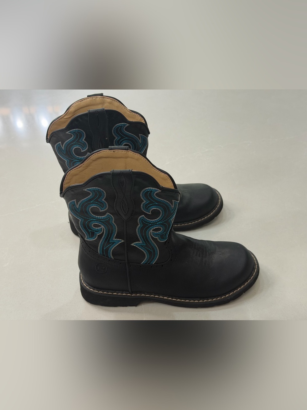 Roper Chunk Rider Black Teal Western Cowgirl Ankle Boots Women’s Size 7.5